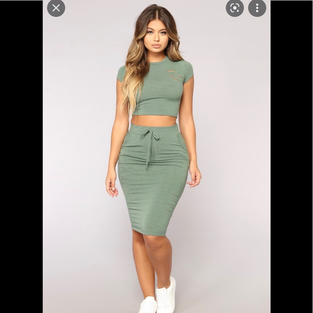 Green Fashion Nova Two piece outfit NWOT